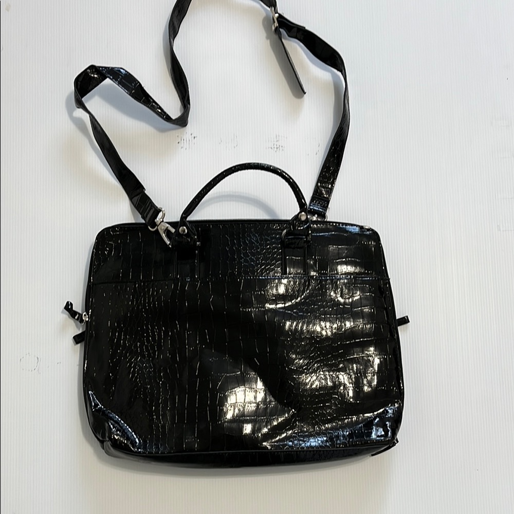 Glossy Black Embossed Shoulder Bag
